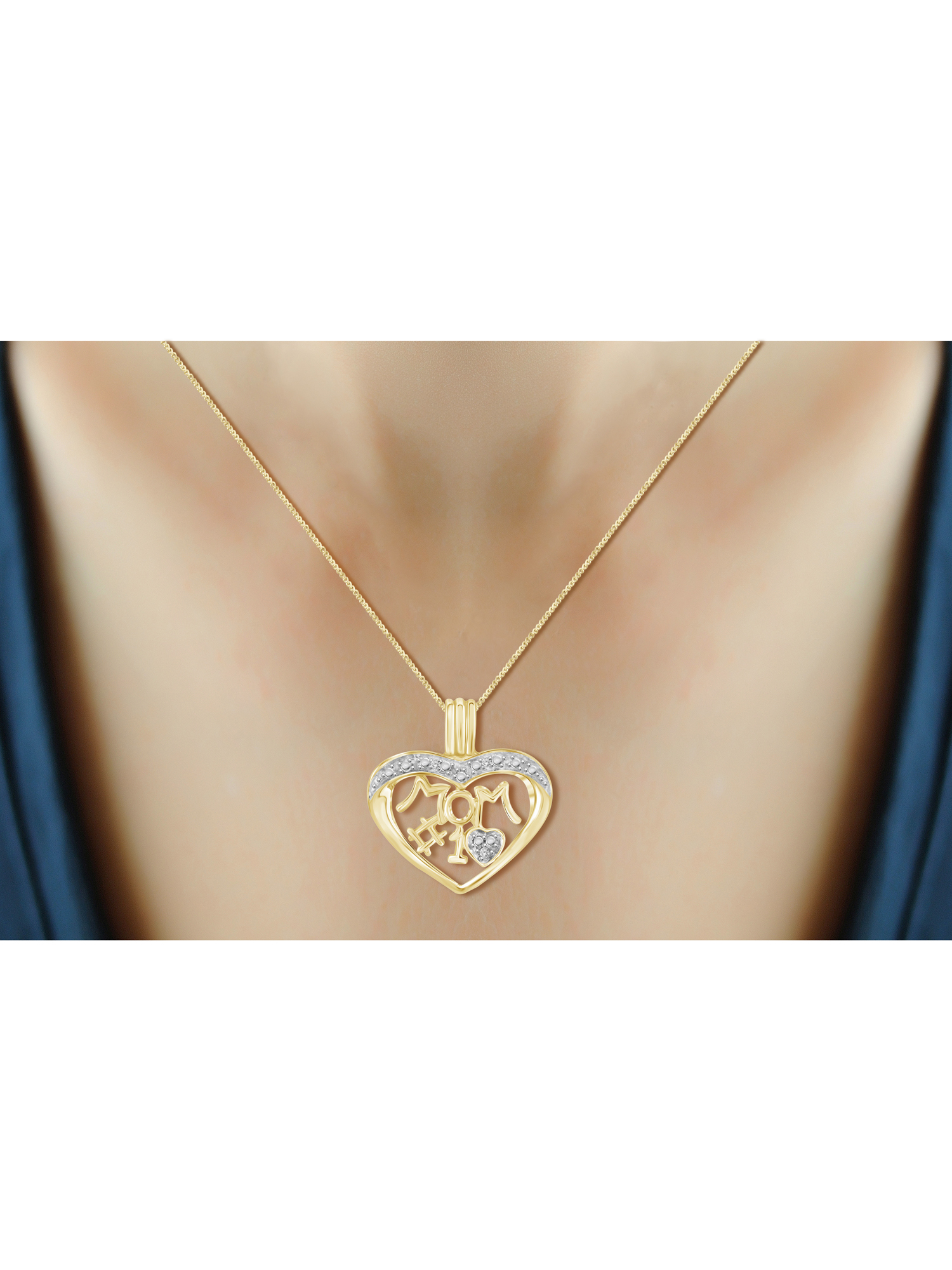 JewelersClub Mom Necklace 14K Gold Plated Necklace for Women – Beautiful Accent White Diamonds + 14K Gold Plated Mother Daughter Necklace – Mothers Day Gifts Necklaces for Women