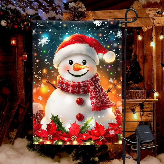 FLAGWIX Snowman Christmas Holiday Festive Winter Solar LED Garden Flag TQN4135SF - USA Flags Decor Indoor Outdoor