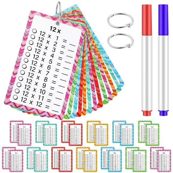 Kayannuo Wholesale 14 PCS Multiplication Flash Cards 0-12 Multiplication Chart Times Table Flash Cards With 3 Markers 2 Rings Multiplication Chart 1ml Home Decor Clearance
