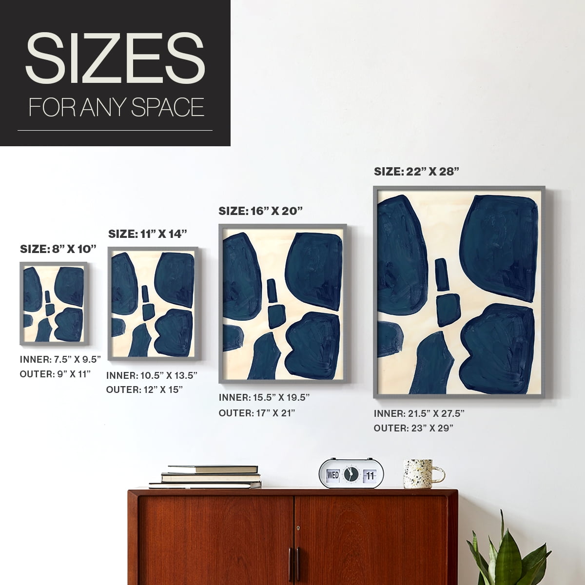 Blue Pieces II Framed Print in Gray Solid Wood Framed Print No Nail Hanging