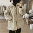 thumbnail image 2 of Abrigos de felpa y gruesos, chaquetas de invierno de solapa de gran tamaño para mujer, ropa de trabajo, cárdigans acolchados vintage holgados e informales de estilo coreano, 2 of 5