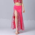thumbnail image 4 of BLTIBY Belly Dance Sequin Split Skirt for Women Dance Wrap Hip Skirt Ladies Stage Performance Long Dress Dance Practice Half Skirts Hot Pink Free Size, 4 of 6