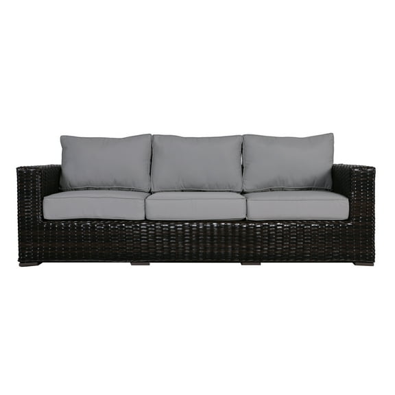 Sofa - Comfortable 3-Seater - Gray Fabric & Espresso Brown Frame - 91" Patio Furniture