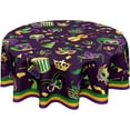 thumbnail image 1 of Mardi Gras Tablecloth Round 60 Inch Carnival Fleur De Lis Mask Table Cloth Circular Purple Table Cover Washable Wipeable Reusable Polyester Tabletop for Dining Kitchen Holiday Party Decor, 1 of 7
