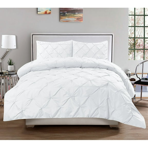 Empire Home Fashion 3-Piece White inch Pleat Comforter Bedding Sets, Full