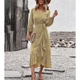 thumbnail image 4 of Vestido de tirantes de manga larga para mujer, vestido floral con cintura cruzada Vestido cruzado de manga larga para mujer Vestido de manga larga con vuelo Tecnología avanzada, 4 of 8