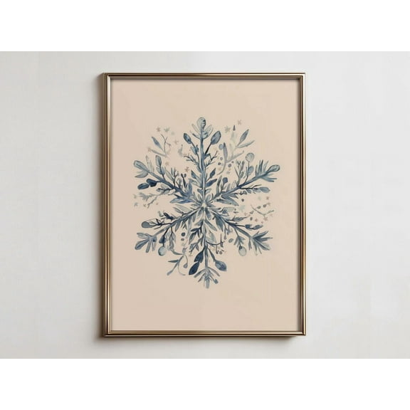Snowflake Print, Scandinavian Winter Decor #2569 Warm Present Vintage UNFRAMED Poster Size 8x12