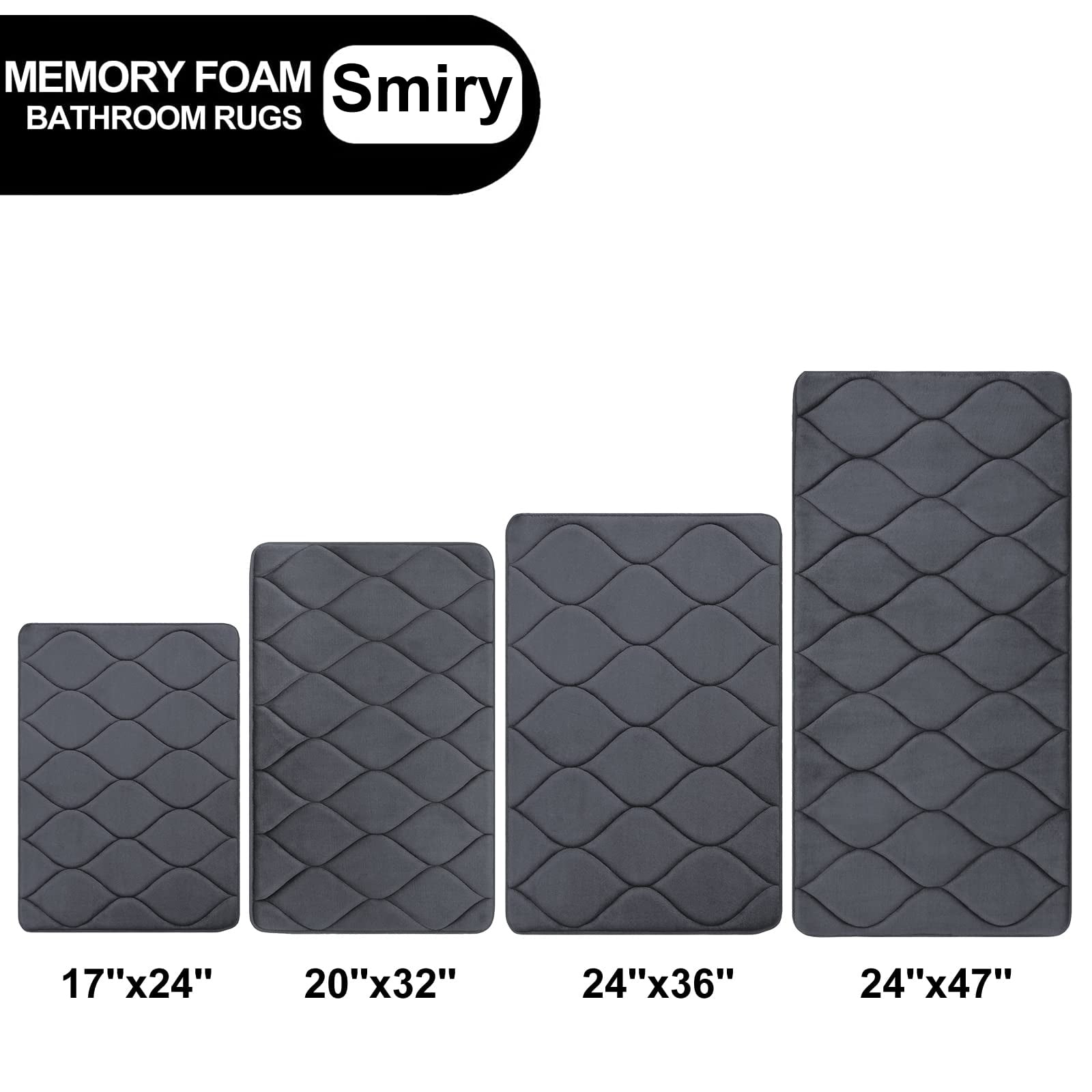 Smiry Memory Foam Bathroom Rugs, Ultra Soft & Non-Slip Bath Runner Mat, 24"x47", Dark Grey