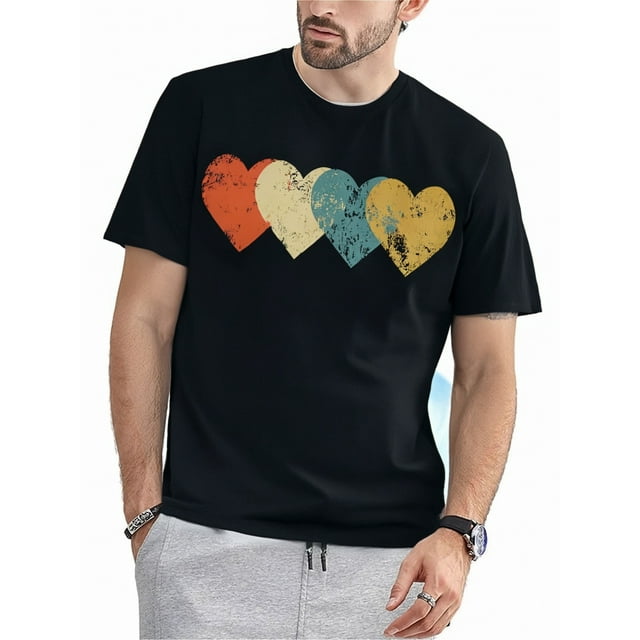 Vintage Hearts Cool Retro Valentines Day Gift for Women Men T-Shirt, Short sleeves, Round Neck Tees