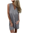 thumbnail image 2 of ITSAME Women's Cotton Linen Dress, V Neck Loose Comfy Sleeveless Summer Casual Mini Dresses Gray 2XL, 2 of 6