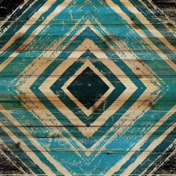 Marmont Hill - "Blue Square Rings" Painting Print on Natural Pine Wood