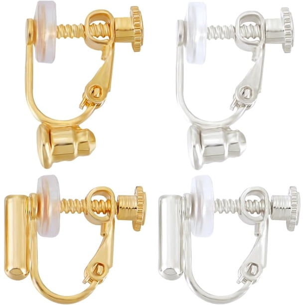 1 caja de 16 piezas de convertidor de pendientes de clip de tornillo chapado en oro de 18 quilates y plata de ley 925, 2 estilos de accesorios para pendientes de clip de tornillo.