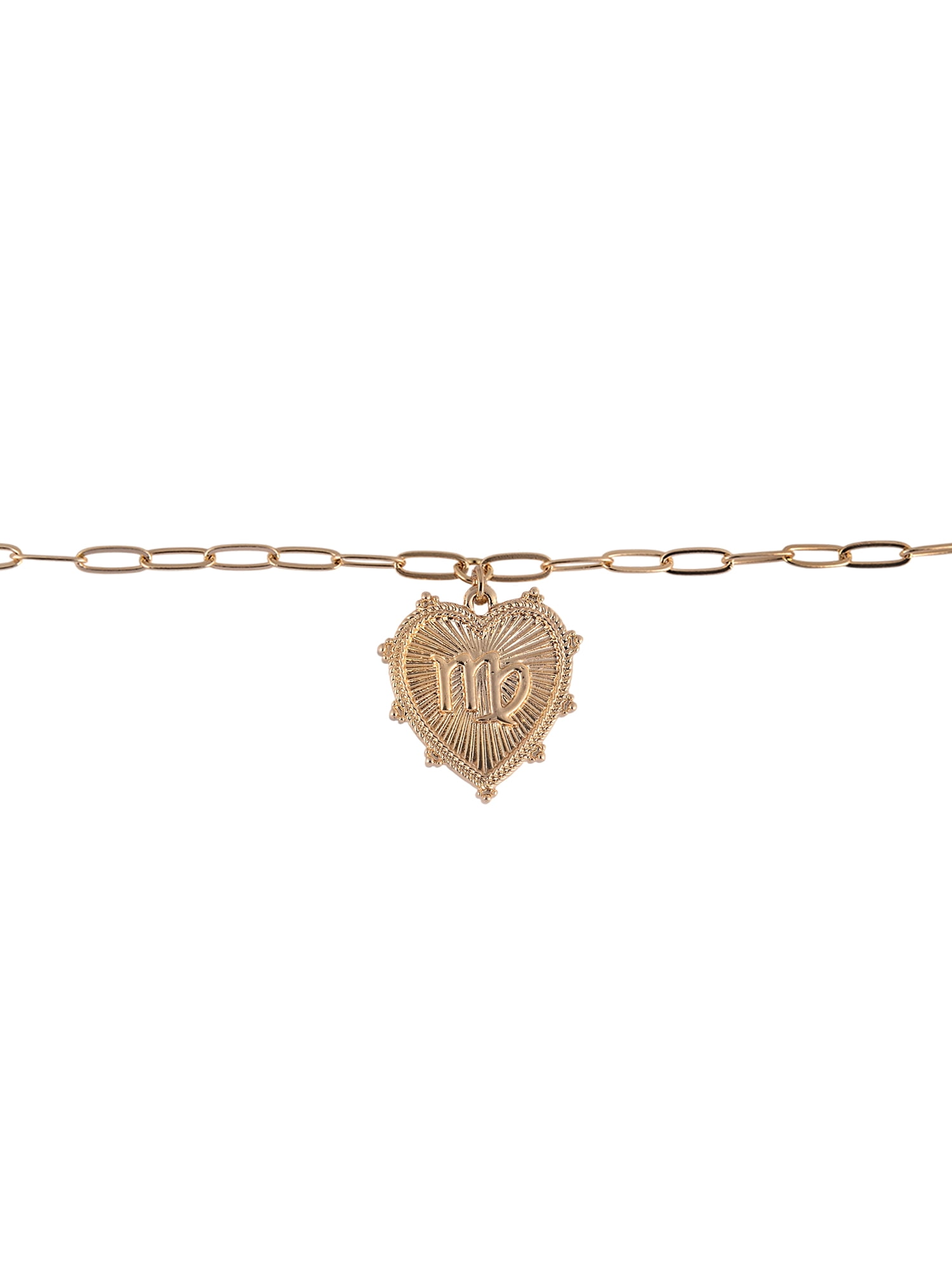 Time and Tru Women's Oval Link Chain Heart with Stone and Inset Constellation "Virgo" Goldtone Reversible Necklace