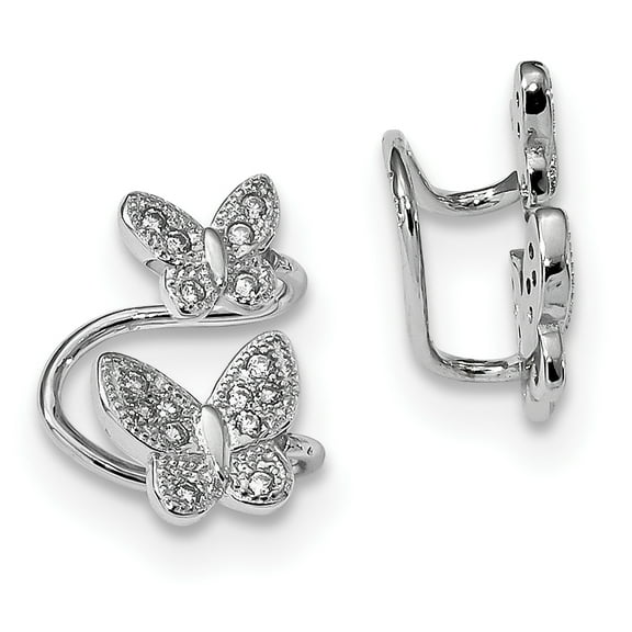 Primal Silver Sterling Silver Rhodium-plated Cubic Zirconia Double Butterfly Left Cuff Earring