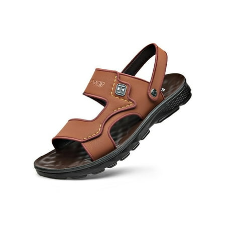

Daeful Mens Beach Sandal Back Strap Summer Shoes Slip On Flat Sandals Adjustable Open Toe Casual Shoe Men s Lightweight Brown 1# 5.5