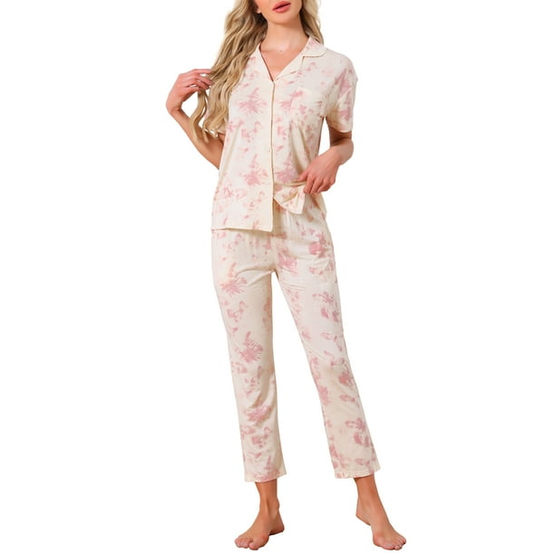 INSPIRAR CHIC Conjunto de Pantalones de Manga Corta con Botones de Tencel con Patrón Floral y Lavado de Tinta con Bolsillos S Amarillo
