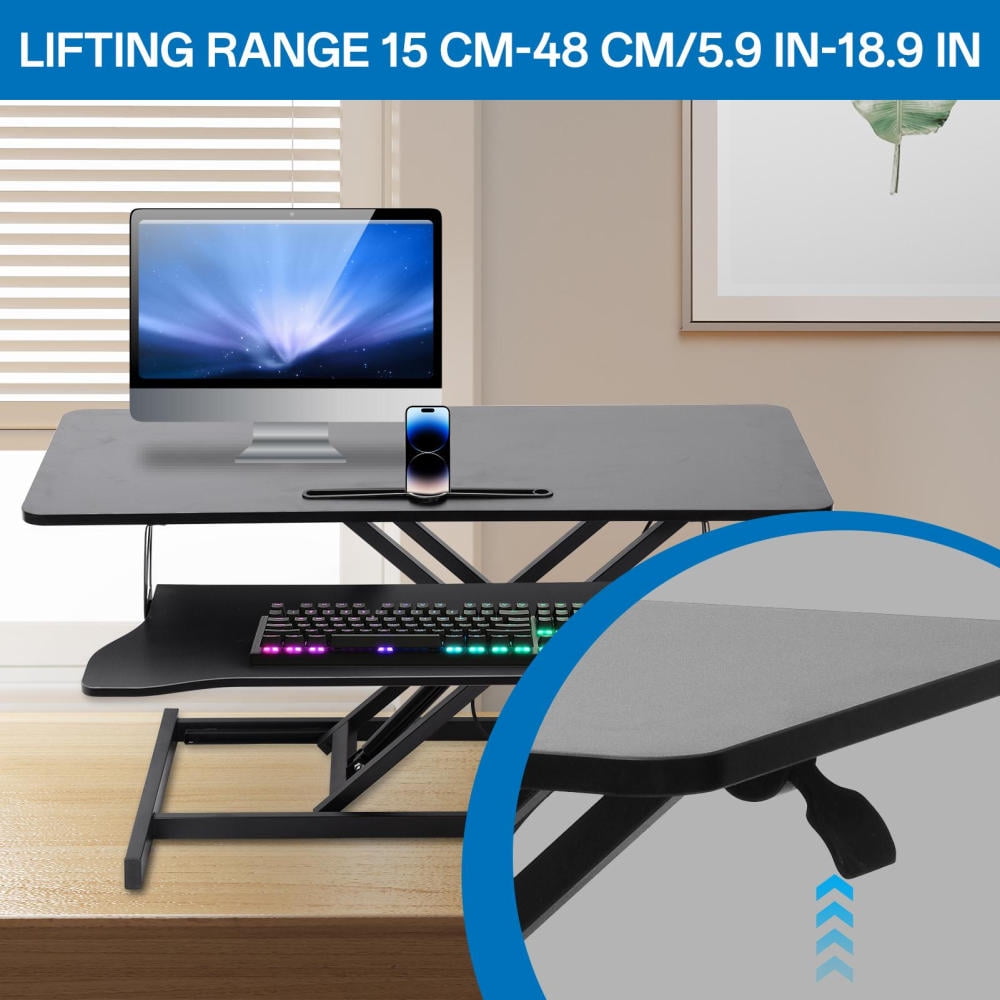 Flroha Standing Desk Converter 37inch, Height Adjustable Sit Stand Desk Riser, Quick Sit to Stand Tabletop Dual Monitor Riser Workstation for Home Office with Keyboard Tray, Black