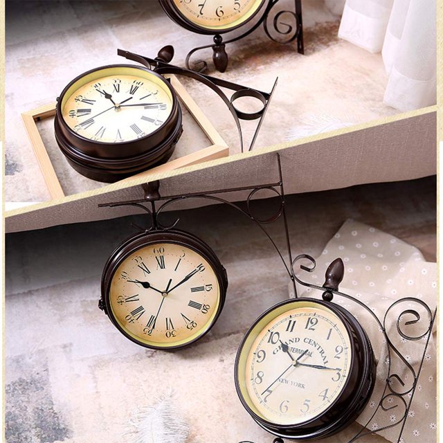 Retro Black Wall Clock Double Sided Wall Clock For Living Room Bedroom Study Dining Room