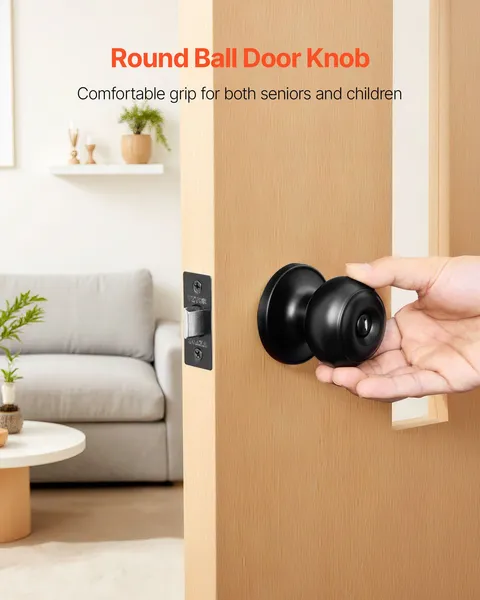 6 Pack Matte Black Door Knobs,Keyless Privacy Knobs with Round Ball and Thumb Turn Lock,Durable All-Metal Hardware for Modern Bedroom and Bathroom Decor