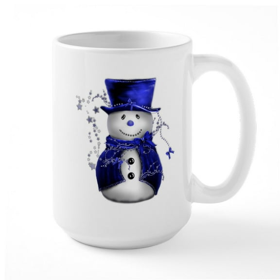 CafePress - Cute Snowman In Blue Velvet Mugs - 15 oz Ceramic Large White Novelty Mug