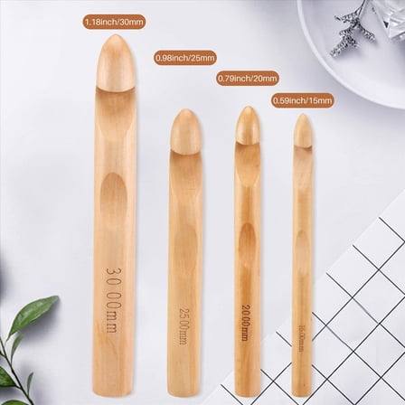 Large Crochet Hooks 15mm 20mm 25mm 30mm Wooden Hook Set for Chunky Yarn, Crocheting Huge