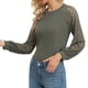 thumbnail image 5 of Blusas de manga de encaje hueco, blusa larga de color puro con empalme de encaje hueco, camisa de manga larga hueca, diseño exquisito, 5 of 7
