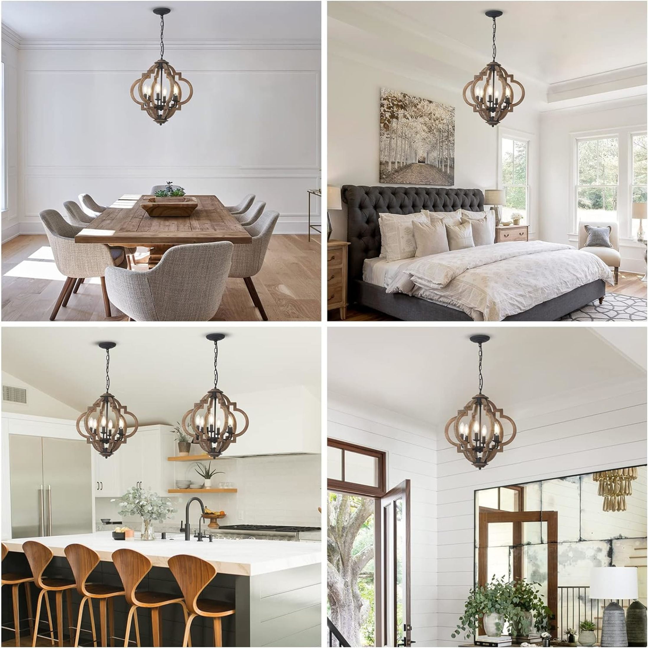 Noble House 6-Light Farmhouse Orb Chandelier, Adjustable Height, for Bedrooms Entryway Living Room, Wood