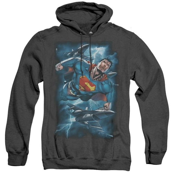 Superman Stormy Flight Adult Heather Hoodie Sweatshirt Black