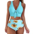 thumbnail image 2 of Puntoco Womens clearance,Swimsuit Women Sunflower Print Bikini Set Push Up Bathing Swimwear High Waist Swimsuit Blue, 2 of 9