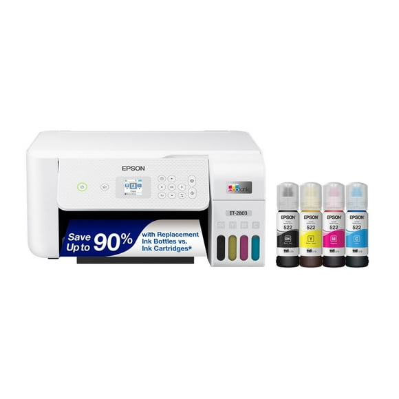 Epson EcoTank ET-2803 Wireless Color All-in-One Cartridge-Free Supertank Printer with Scan and Copy, The ideal basic home printer