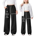 thumbnail image 2 of Cargo Pants for Girls Loose Fit Straight Leg Ruffle Bell Bottoms Pants Trousers Flare Leggings Bell Bottoms Y2k Cute Cargo Pants Pants for Dance Activewear Clothes Black 12-13 Years, 2 of 8