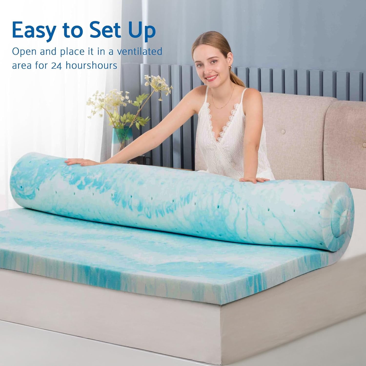 Bigleap 2,3,4 inches Mattress Topper, Twin Size Cooling Gel-Infused Memory Foam Mattress Topper-3 inches