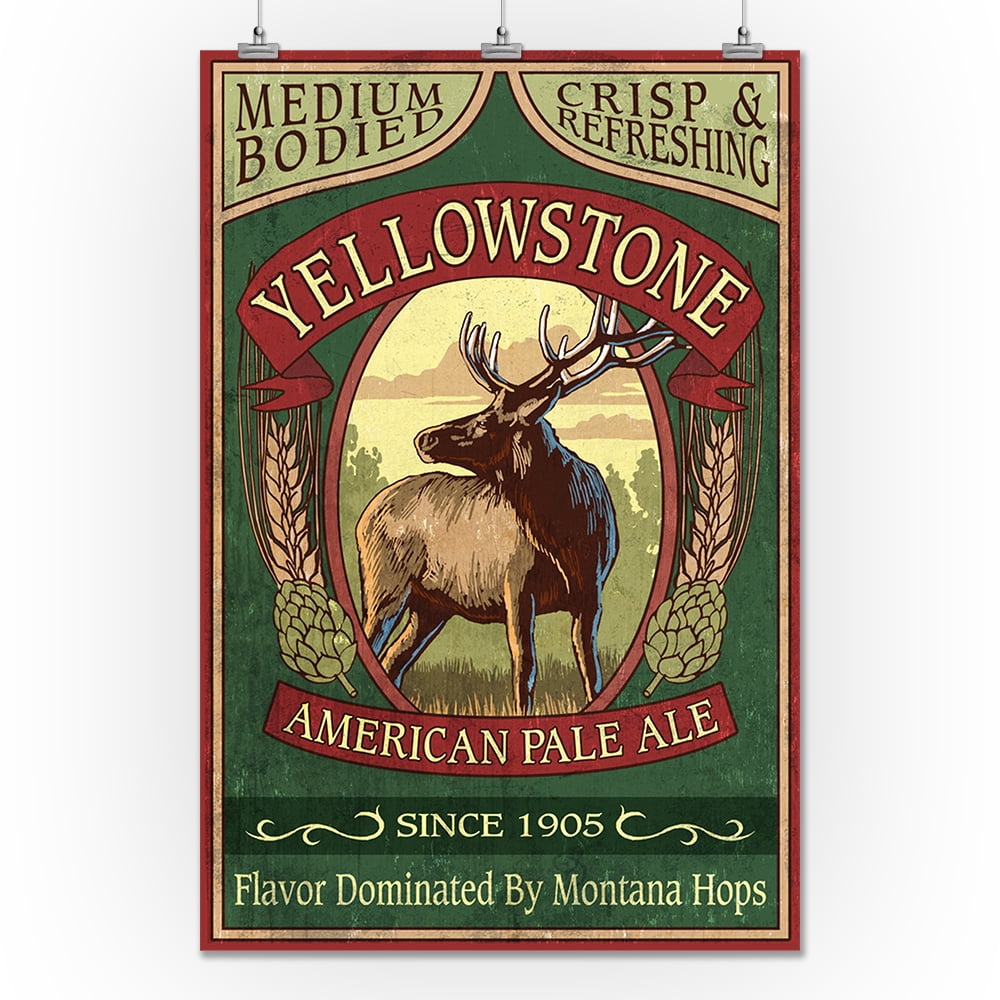 Yellowstone National Park Elk Ale Vintage Sign Lantern Press Poster