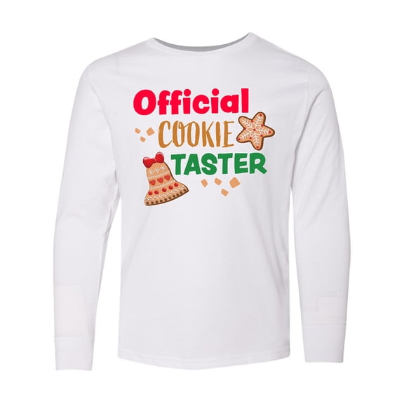 Inktastic Christmas Official Cookie Taster with Bell and Star Cookie Long Sleeve Youth T-Shirt