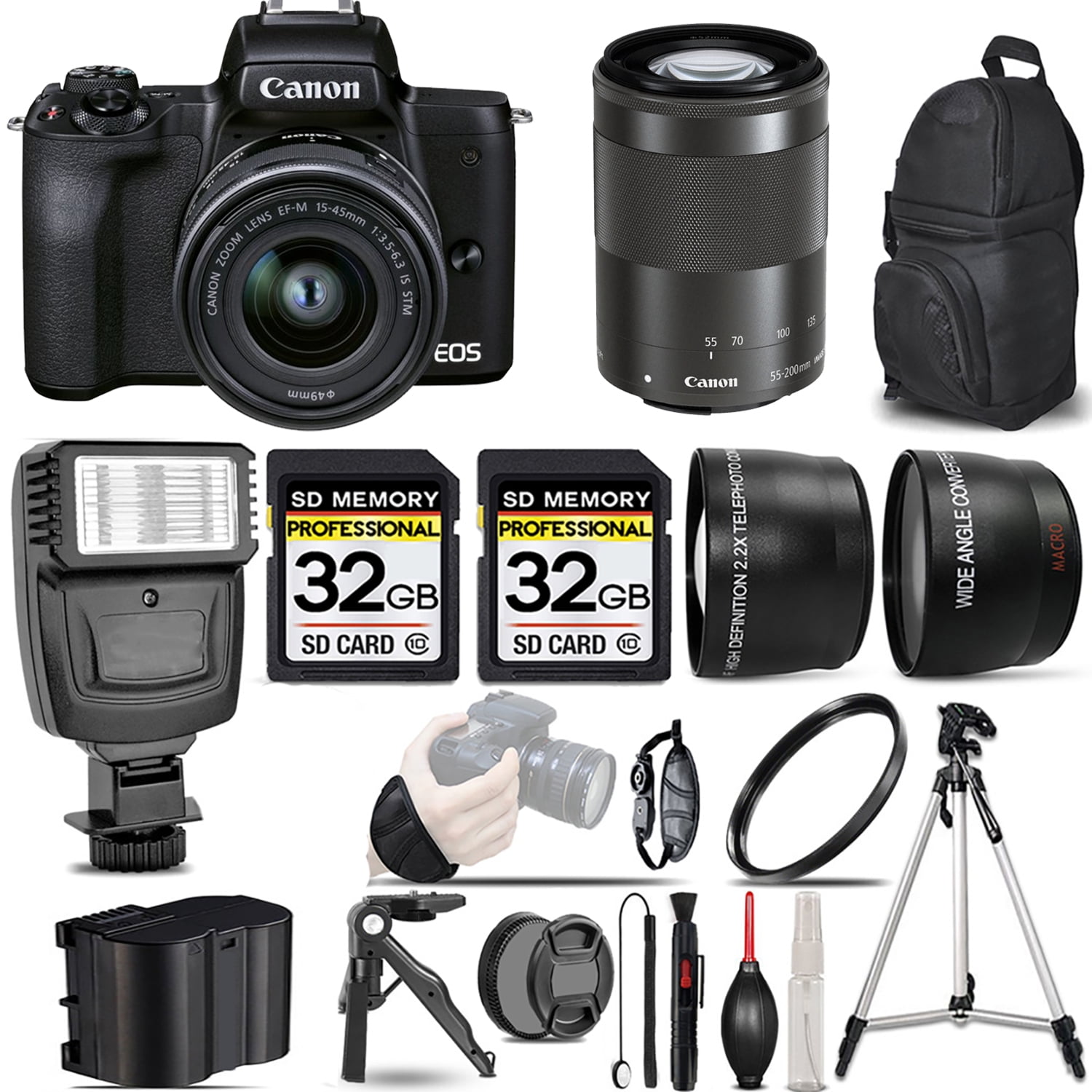 Canon EOS M50 Mark II Mirrorless Camera with 15-45mm Lens (Black) +55 ...