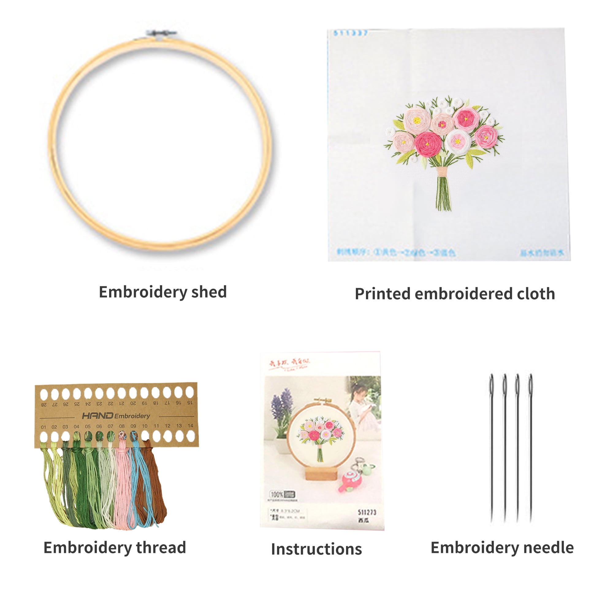 Blingpainting Embroidery Kit for Beginners with Flower Pattern, Cross Stitch kit,4pcs Embroidery Starter Kits Including Embroidery Hoop,Cloth and Color Threads