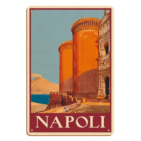 Naples (Napoli) Italy - Mount Vesuvius and the Bay of Naples - Vintage Travel Poster c.1920 - 8 x 12 inch Vintage Wood Art Sign
