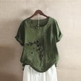 thumbnail image 2 of Blouses pour Femmes, T-Shirt d'Été à Col Rond Manches Courtes Mode Décontractée Imprimé Bouton, 2 of 3