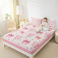 thumbnail image 4 of Feelyou Cartoon Pink Bow Twin Sheet Sets for Kids, Fashion Ribbon Bow-tie Twin Fitted Sheet, Romantic Love Heart Flat Sheet, Ultra Soft Bedroom Decor, 3-Piece, 4 of 7