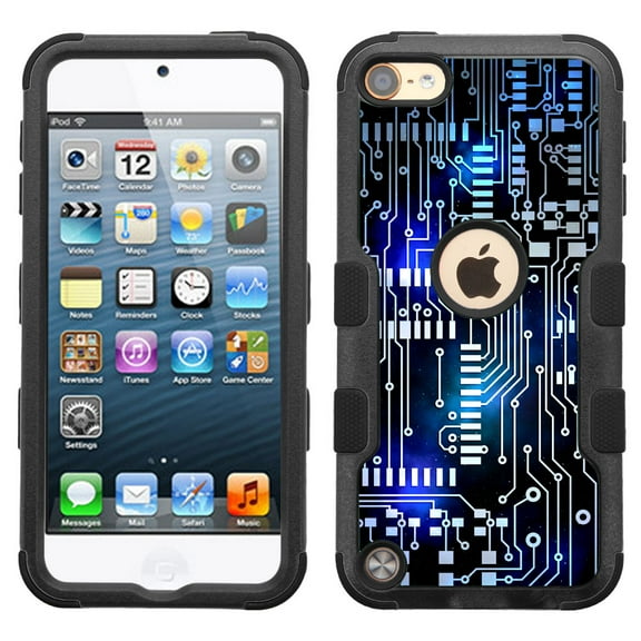 One Tough Shield ® 3-Layer Hybrid Case (Black w/Black Silicone) for Apple iPod Touch 5 5th / 6 6th Generation - Cosmos Circuit