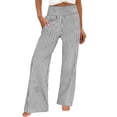 thumbnail image 3 of Women's Cotton Linen Pants Casual Elastic Loose Straight Wide Leg Trousers With Pocket Pants, 3 of 9