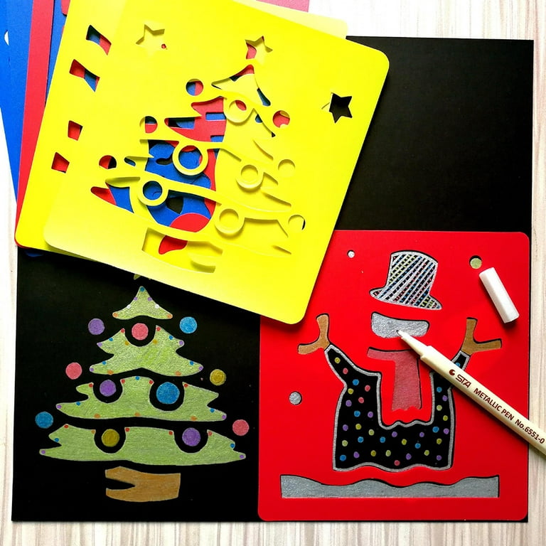 DIY Drawing Scrapbook Stencils Set - 6pcs Santa, Snowflake, and Angel  Templates for Kids