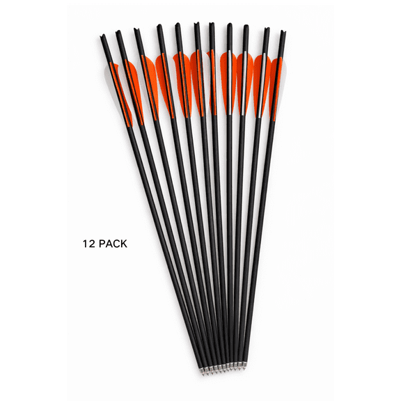 20 Inch Carbon Crossbow Bolts — Pack of 12,  Orange & White 3.8" Vanes, 100‑Grain Replaceable Steel Tips & Moon Nock