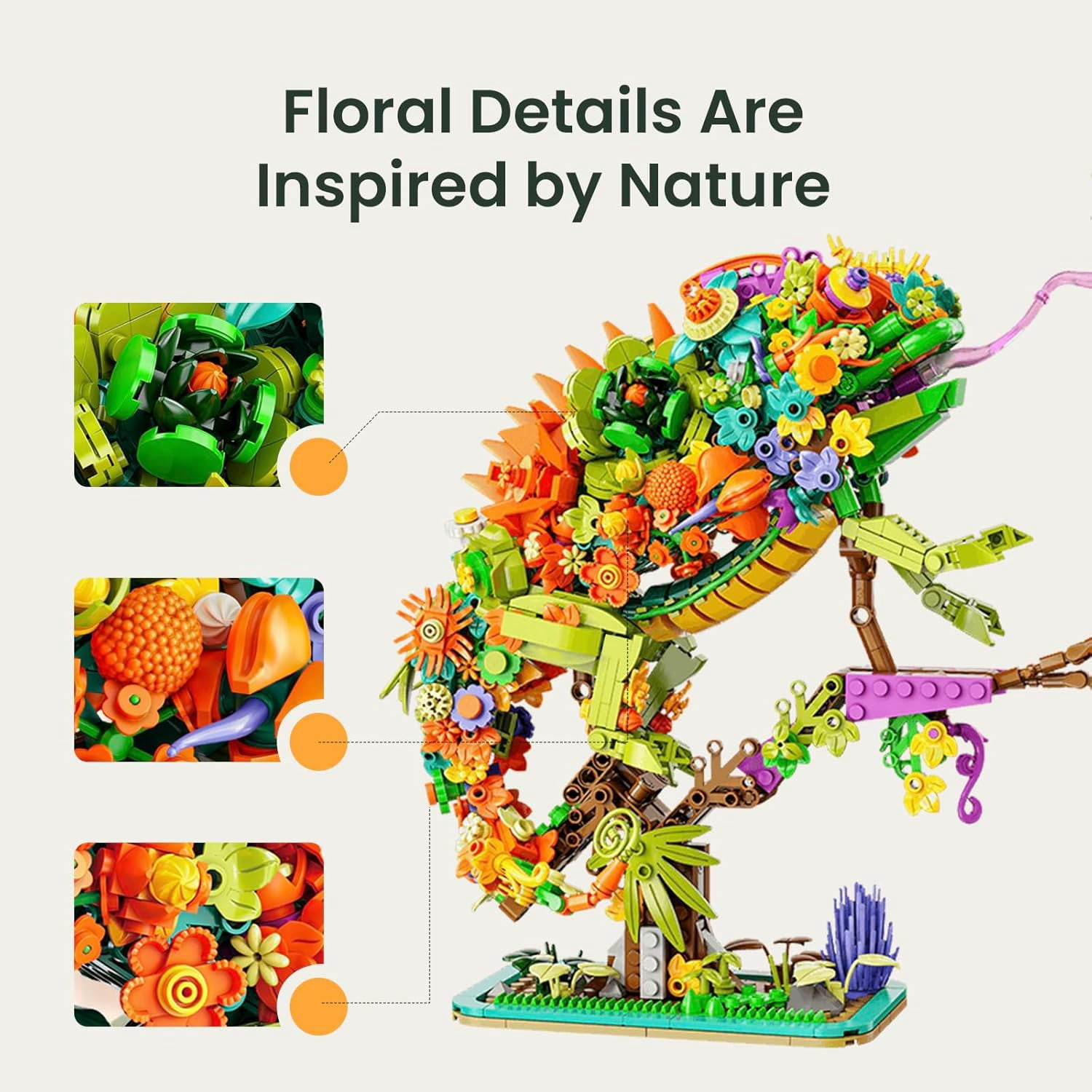 Animal Floral Building Set, Flowers & Animals Botanical Collectible Model Kit, Creator Chameleon Toys, Ideas Gifts for Adults, Women, Men, Teens Age 12+ (1232 Pieces)