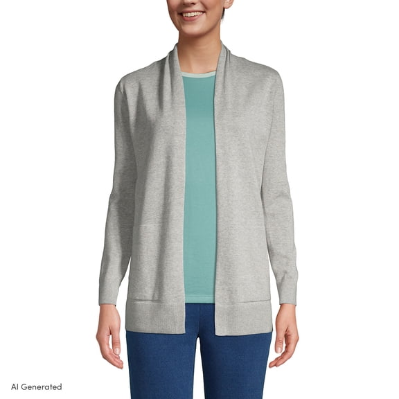 Lands' End Women's Cotton Open Long Cardigan Sweater