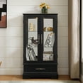 thumbnail image 3 of Miekor Furniture Lighted Glass Curio Cabinet with Adjustable Shelves - Elegant 2-Door Display Cabinet & Built-in Drawer, Includes Bulb - BLACK MK5678, 3 of 12