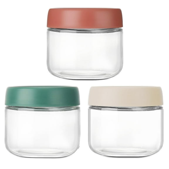 Wide Mouth Glass Jars 3Pack 10oz, Overnight Oats Containers with Screw Lids, Salad Dressing Fruit Veggies Sauce Snacks, Spice Storage, Airtight Design, Multicolor