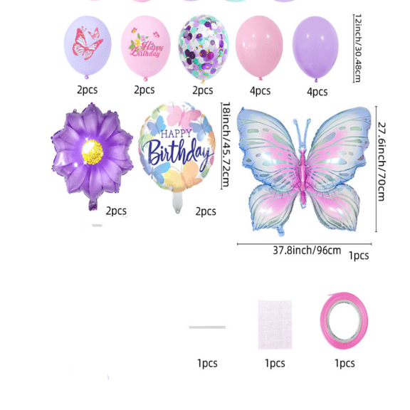 Ice Purple Butterfly Flower Balloon Set