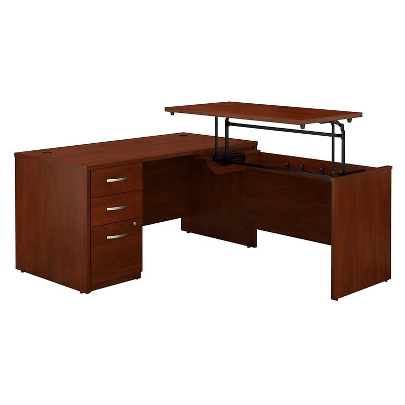 Series C Elite 60w Sit To Stand L Shaped Desk Office Set Hansen Cherry