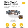 thumbnail image 2 of nqOlkjepod Blue Bohemian Round Tablecloth, Fitted Table Cover with Elastic for 55"-60" Round Tables, Retro Pattern Oriental Farmhouse Ethnic Table Cloth Outdoor Dinning Party Waterproof Tablecloths, 2 of 6